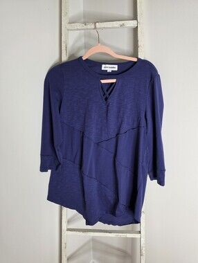 Neon Buddha Women's Medium Blue V neck 3/4 Sleeve Top